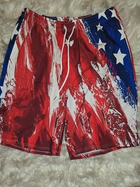 New Men's Red White Blue Patriotic Swim Trunks